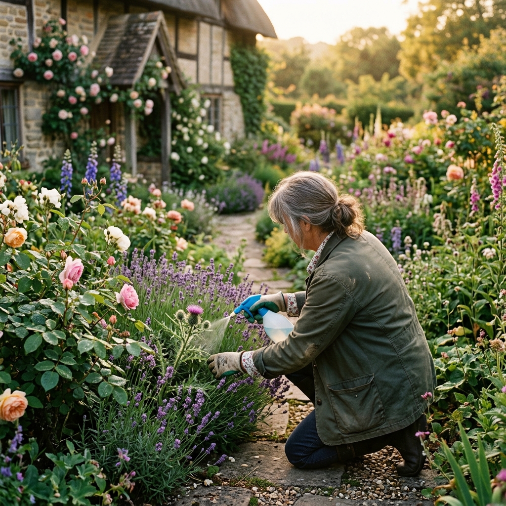 Best garden weed killer UK 2024 – Roundup spray on weeds in a garden.