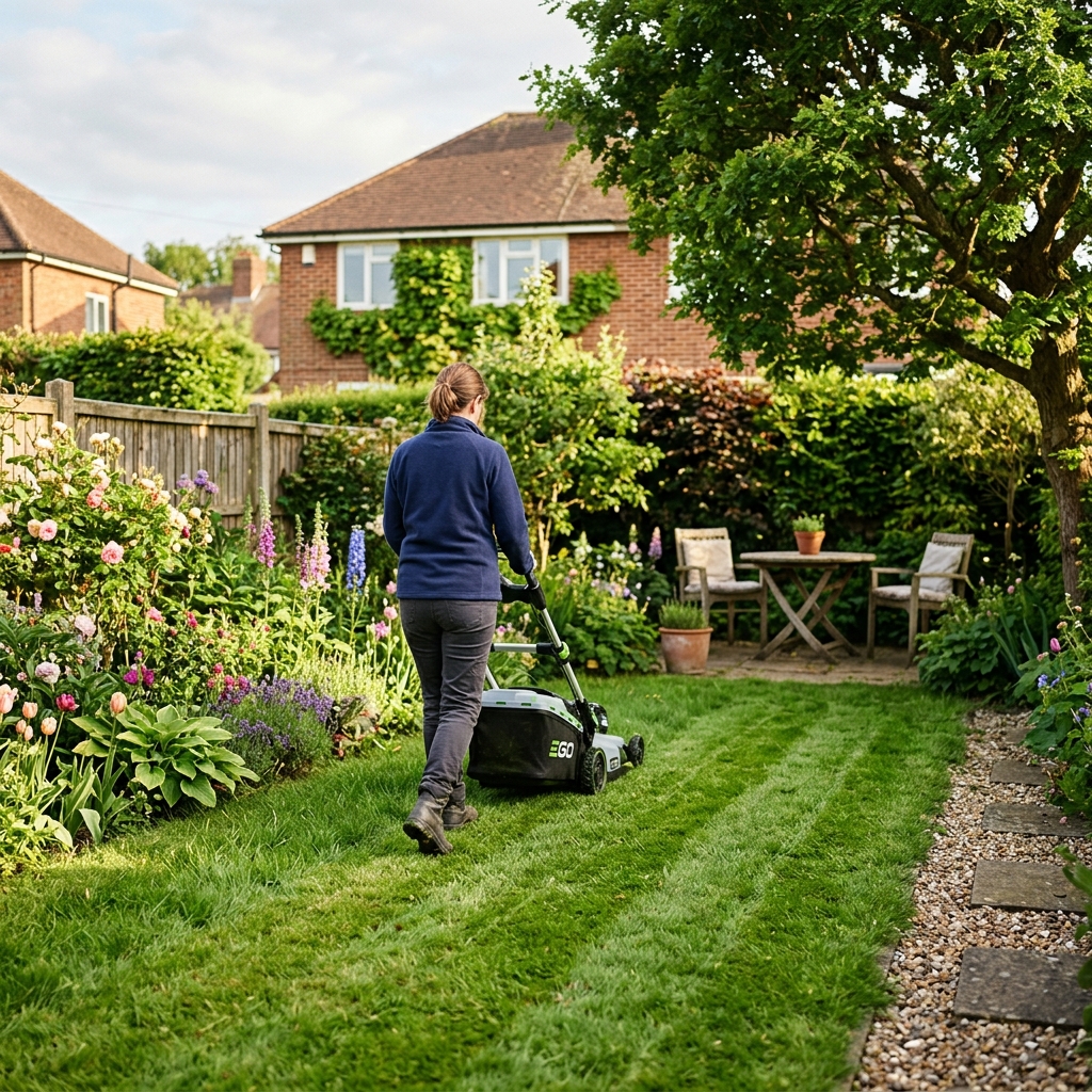 Lawn mower battery replacement UK guide 2024 - showing a new battery.